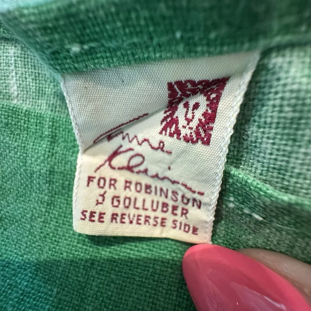 Vintage Anne‎ Klein Green Tablecloth 67x91 Cotton Lion Logo Robinson Golluber